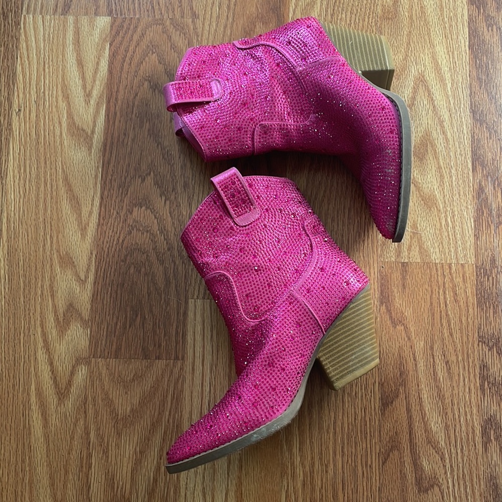 Pink Rhinestone Cowgirl Ankle Boots Sz 8 - Picture 4 of 8